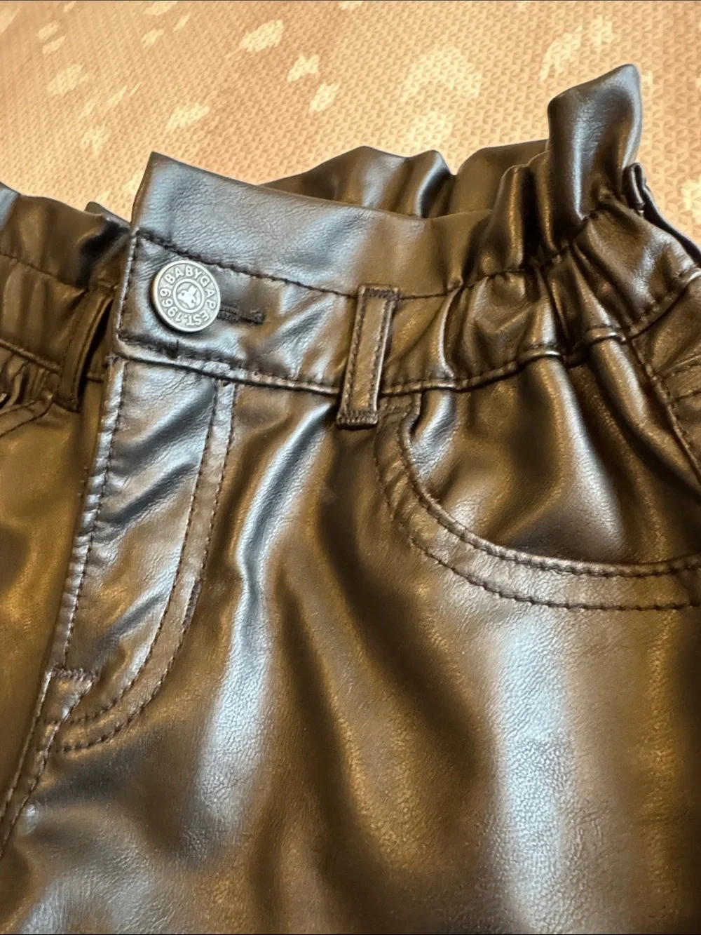 Baby Gap Girls Black Vegan Leather Stride Pants Wide Leg Paperbag Waist Size 4